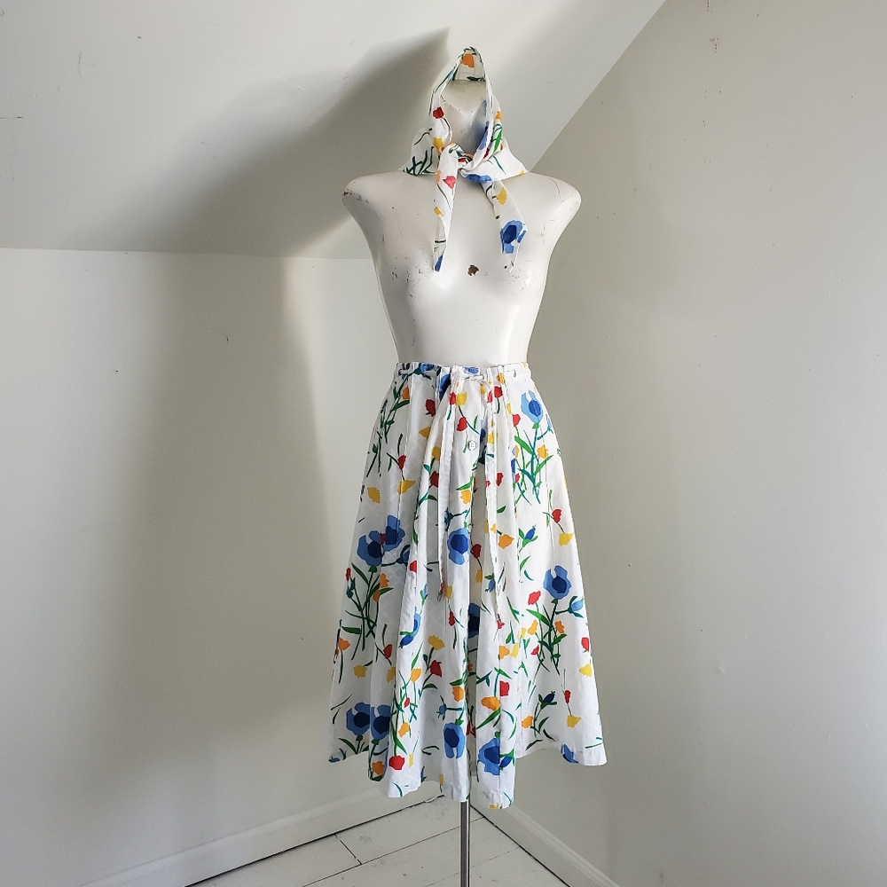 Peter Popovitch Floral Midi Skirt with Matching Head Neck Scarf